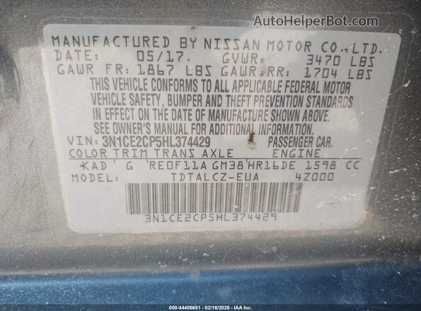 3N1CE2CP5HL374429 2017 NISSAN VERSA NOTE Gray 