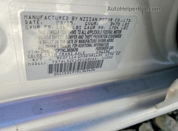 3N1CE2CP7KL365626 2019 NISSAN VERSA Серебряный 