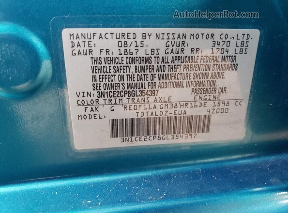 3N1CE2CP8GL354397 2016 NISSAN VERSA Turquoise Widok komory silnika