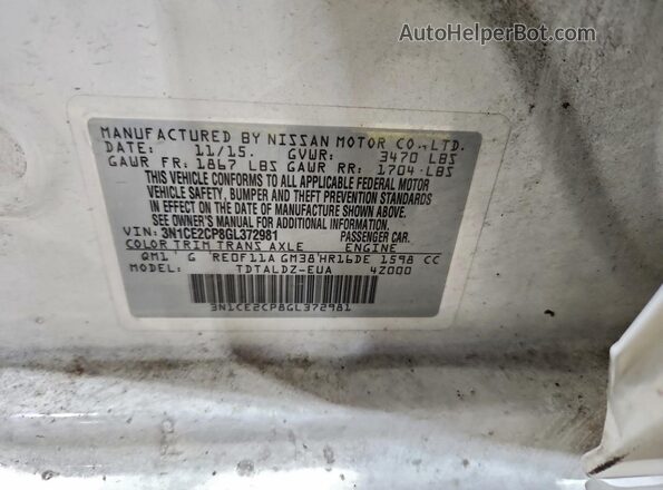 3N1CE2CP8GL372981 2016 NISSAN VERSA White 