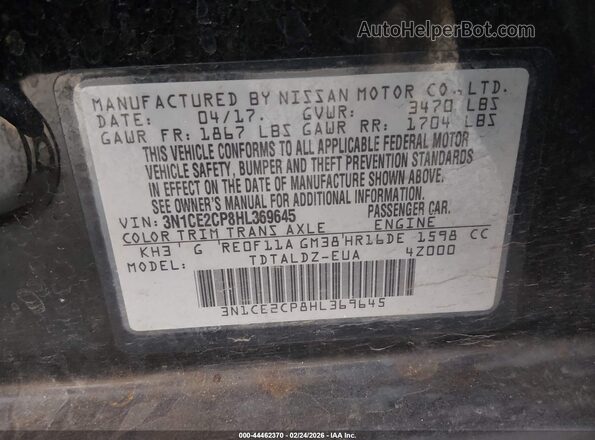 3N1CE2CP8HL369645 2017 NISSAN VERSA NOTE Черный Вид подкапотного пространства