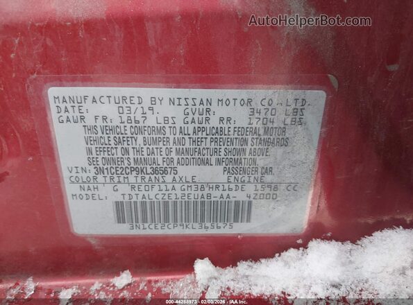 3N1CE2CP9KL365675 2019 NISSAN VERSA NOTE Burgundy 