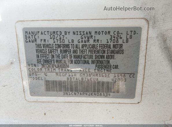 3N1CN7AP4JK408534 2018 NISSAN VERSA White Engine compartment view