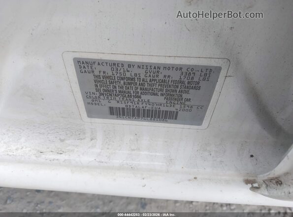 3N1CN7AP7GL881086 2016 NISSAN VERSA White Շարժիչի բաժամունքի տեսք