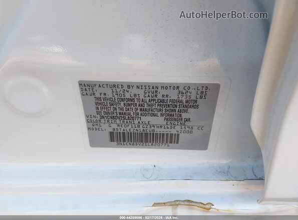 3N1CN8DV2SL820771 2025 NISSAN VERSA White 