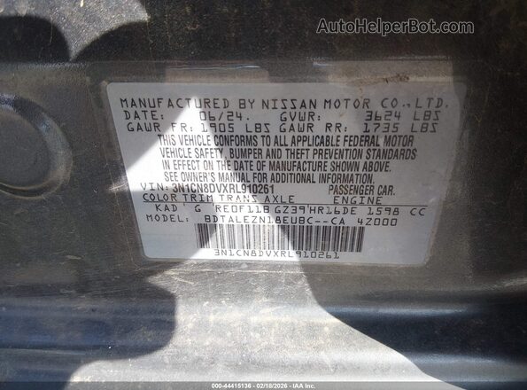 3N1CN8DVXRL910261 2024 NISSAN VERSA Серый 