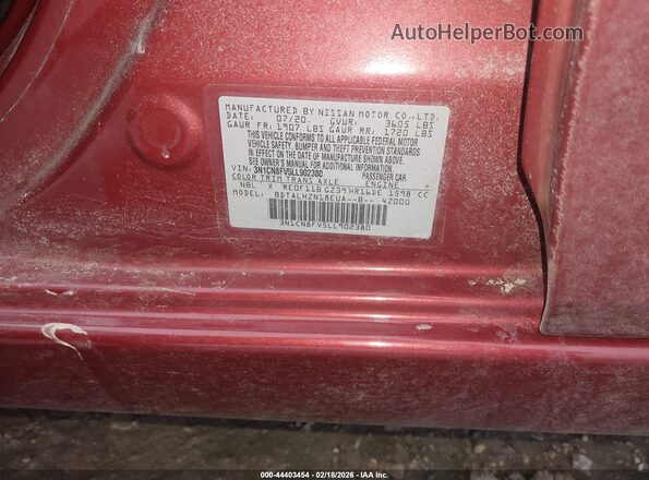 3N1CN8FV5LL902380 2020 NISSAN VERSA Red 