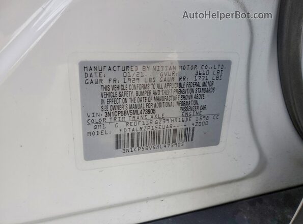 3N1CP5BV5ML473905 2021 NISSAN KICKS White VIN sticker view