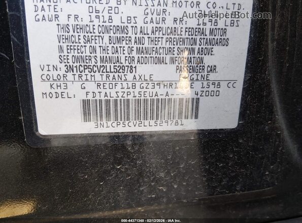 3N1CP5CV2LL529781 2020 NISSAN KICKS Black Շարժիչի բաժամունքի տեսք