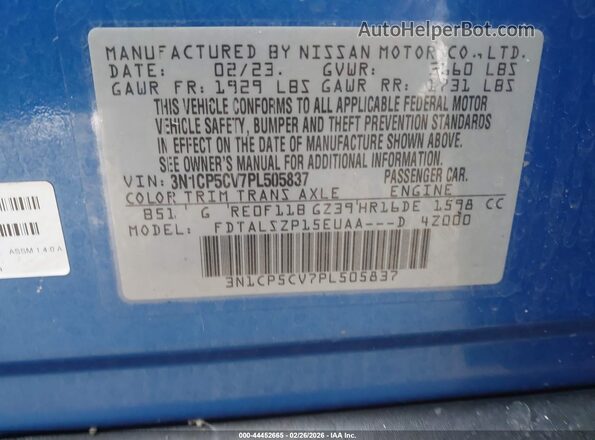 3N1CP5CV7PL505837 2023 NISSAN KICKS Blue Вид підкапотного простору