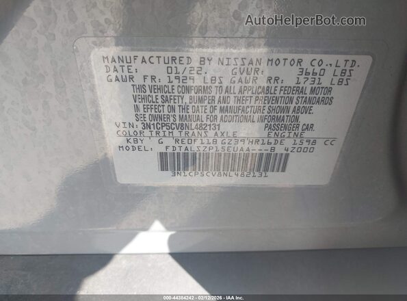 3N1CP5CV8NL482131 2022 NISSAN KICKS Gray Widok komory silnika