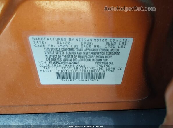 3N1CP5DV6NL479873 2022 NISSAN KICKS Orange Widok komory silnika
