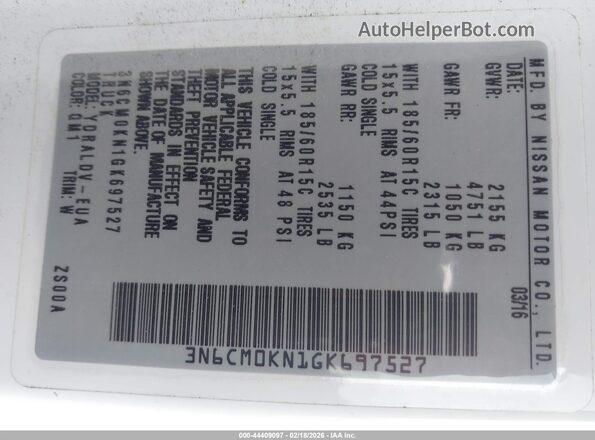 3N6CM0KN1GK697527 2016 NISSAN NV200 White 