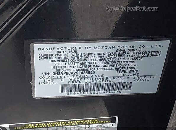 3N8AP6CA2SL426645 2025 NISSAN KICKS Black 