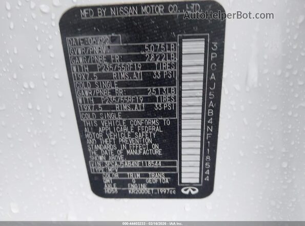 3PCAJ5AB4NF118544 2022 INFINITI QX50 White ძრავის განყოფილების ხედი