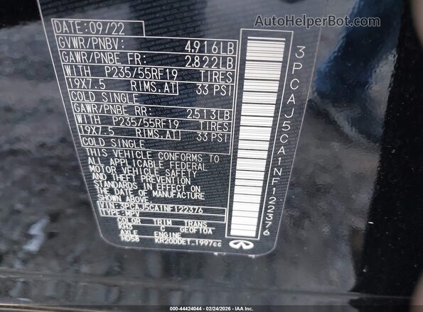 3PCAJ5CA1NF122376 2022 INFINITI QX50 Black Շարժիչի բաժամունքի տեսք