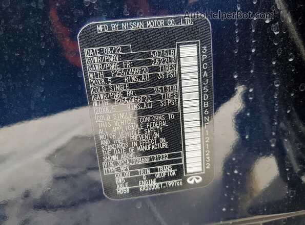 3PCAJ5DB6NF121232 2022 INFINITI QX50 Blue 