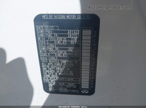 3PCAJ5FAXPF114694 2023 INFINITI QX50 White 