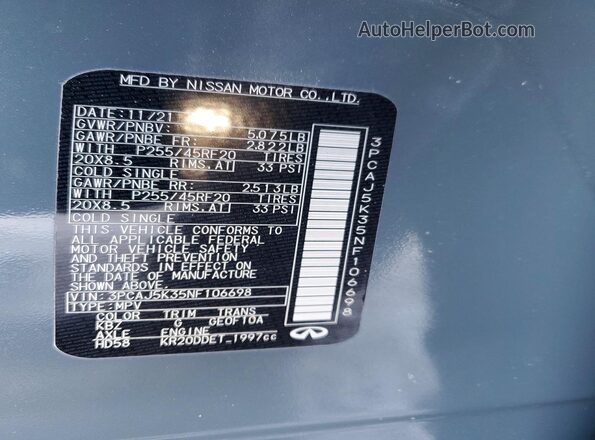 3PCAJ5K35NF106698 2022 INFINITI QX55 Серый Вид наклейки с VIN-кодом