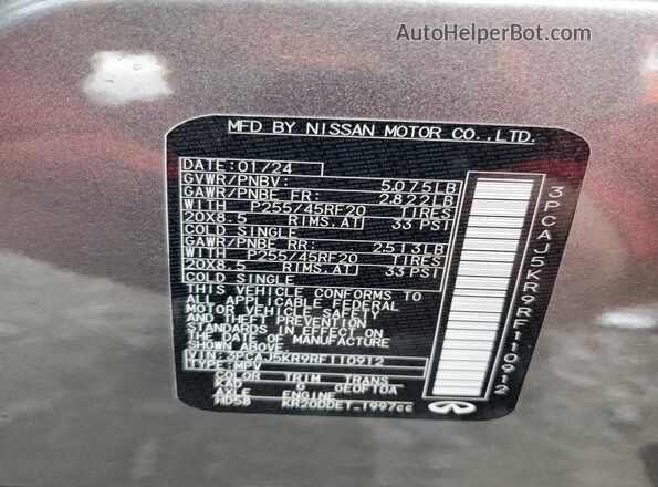 3PCAJ5KR9RF110912 2024 INFINITI QX55 Silver VIN կոդի պիտակի տեսք