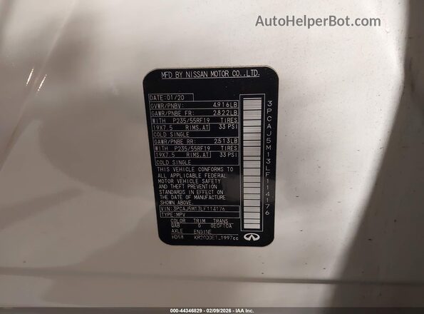 3PCAJ5M13LF114176 2020 INFINITI QX50 Черный Вид подкапотного пространства