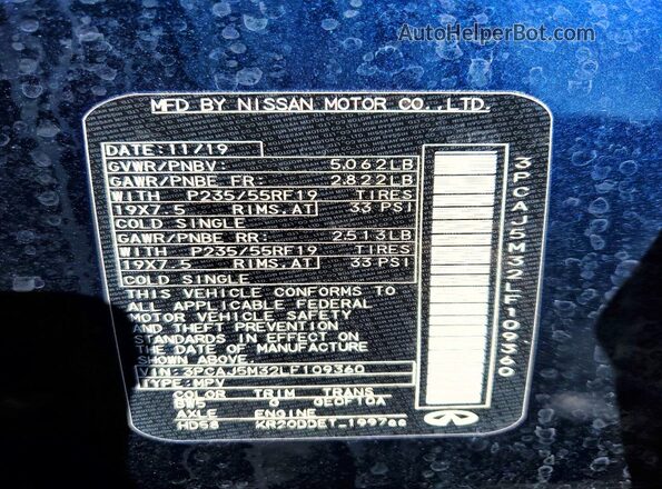 3PCAJ5M32LF109360 2020 INFINITI QX50 Blue 