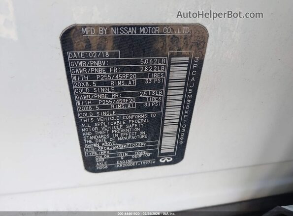 3PCAJ5M38KF103299 2019 INFINITI QX50 White 