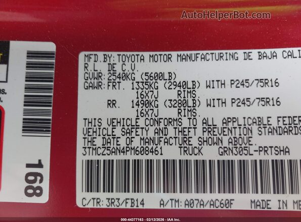 3TMCZ5AN4PM608461 2023 TOYOTA TACOMA Red Вид підкапотного простору