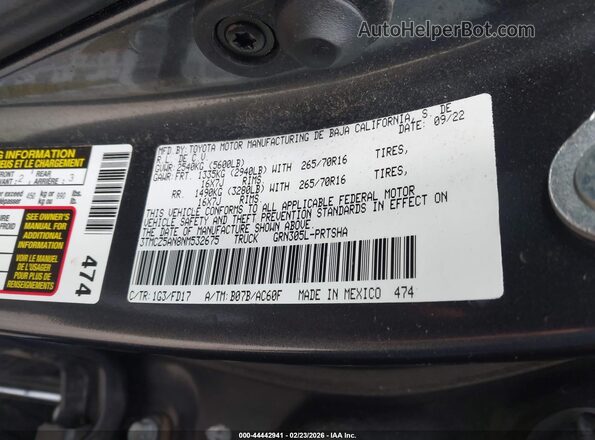 3TMCZ5AN8NM532675 2022 TOYOTA TACOMA Gray Vista del compartimento del motor