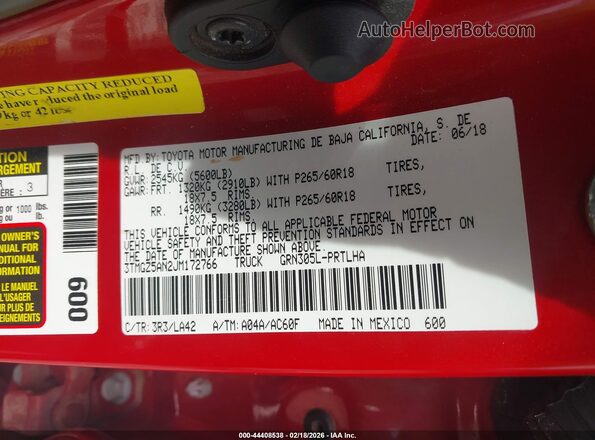 3TMGZ5AN2JM172766 2018 TOYOTA LIMITED Red Вид підкапотного простору