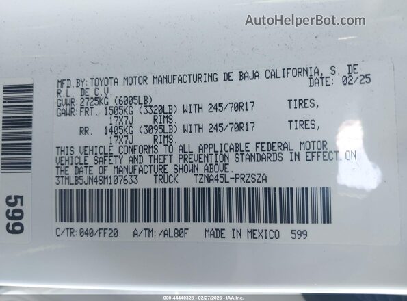 3TMLB5JN4SM107633 2025 TOYOTA TACOMA White 