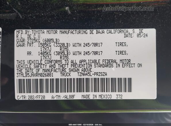 3TMLB5JNXRM026081 2024 TOYOTA TACOMA Black Вид підкапотного простору