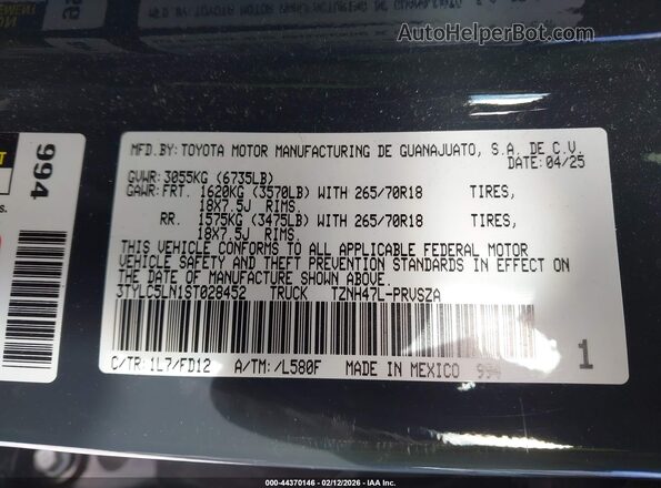 3TYLC5LN1ST028452 2025 TOYOTA TACOMA HYBRID Gray ძრავის განყოფილების ხედი