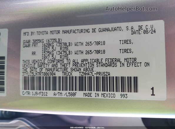 3TYLC5LN7RT006904 2024 TOYOTA TACOMA HYBRID Silver Engine compartment view