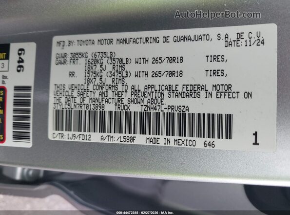3TYLC5LN7RT013898 2024 TOYOTA TACOMA HYBRID Серебряный Вид подкапотного пространства