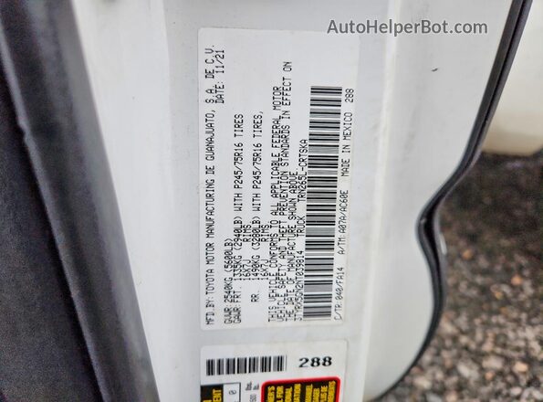 3TYRX5GN2NT039814 2022 TOYOTA TACOMA White Շարժիչի բաժամունքի տեսք