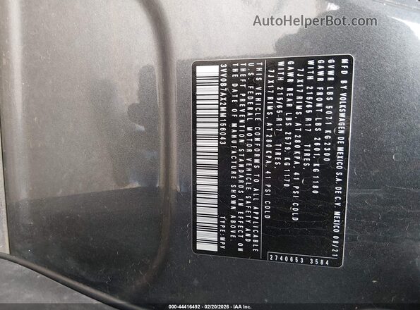 3VV0B7AX2MM156043 2021 VOLKSWAGEN TIGUAN Gray Vista del compartimento del motor