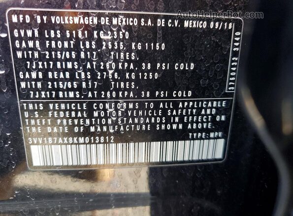 3VV1B7AX8KM013812 2019 VOLKSWAGEN TIGUAN Black 
