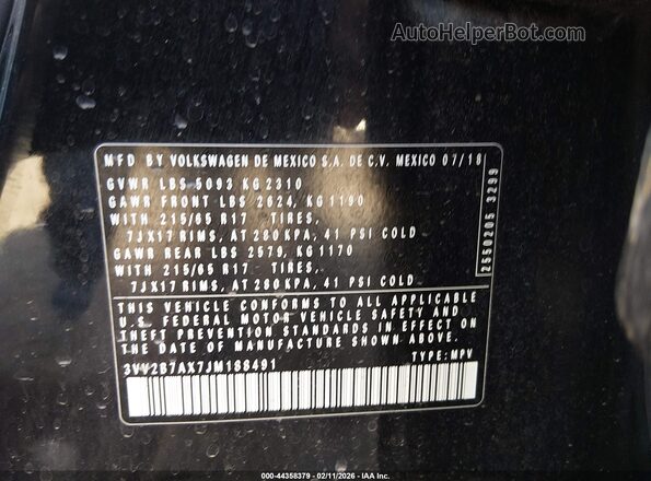 3VV2B7AX7JM188491 2018 VOLKSWAGEN TIGUAN Black 