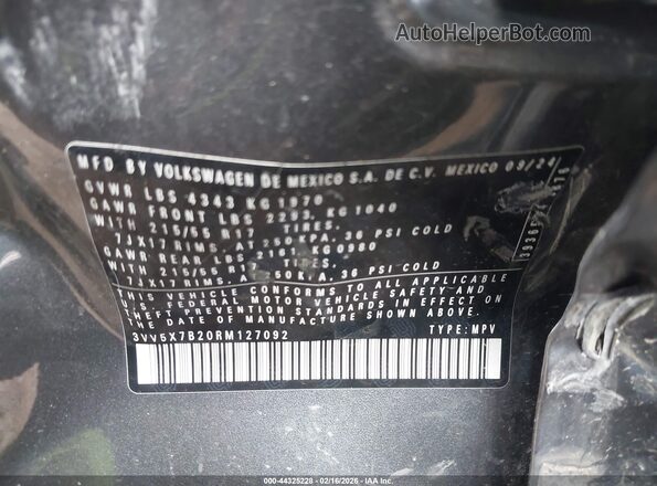 3VV5X7B20RM127092 2024 VOLKSWAGEN TAOS Gray Շարժիչի բաժամունքի տեսք