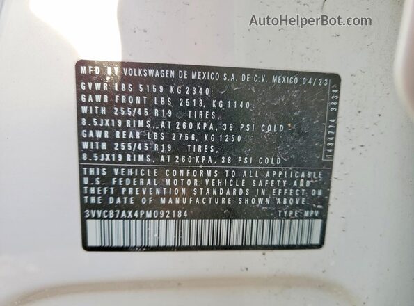 3VVCB7AX4PM092184 2023 VOLKSWAGEN TIGUAN White 