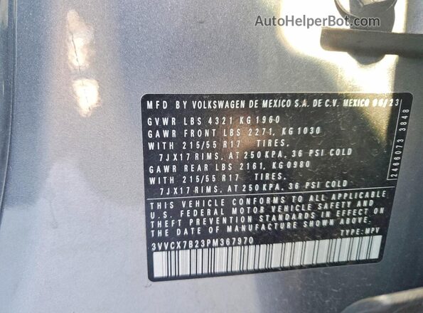 3VVCX7B23PM367970 2023 VOLKSWAGEN TAOS Gray ძრავის განყოფილების ხედი