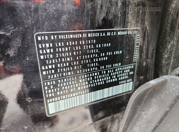 3VVDX7B26NM074677 2022 VOLKSWAGEN TAOS Черный Вид наклейки с VIN-кодом