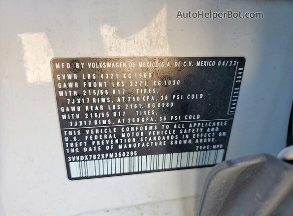 3VVDX7B2XPM350295 2023 VOLKSWAGEN TAOS White ძრავის განყოფილების ხედი