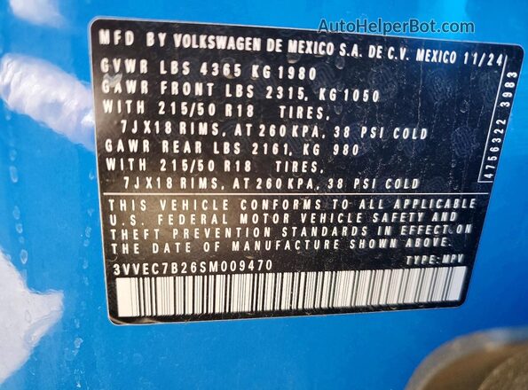 3VVEC7B26SM009470 2025 VOLKSWAGEN TAOS Blue 