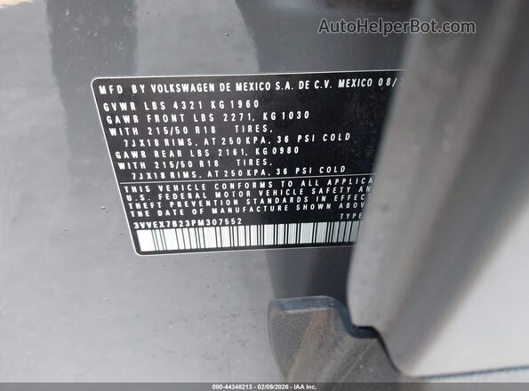 3VVEX7B23PM307552 2023 VOLKSWAGEN TAOS Gray 