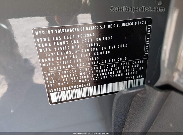 3VVEX7B28PM307479 2023 VOLKSWAGEN TAOS Gray 