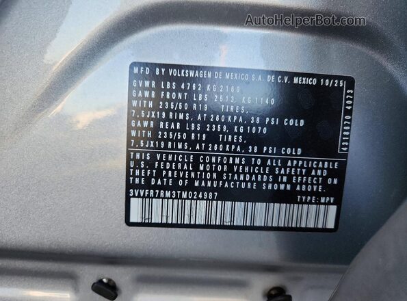 3VVFR7RM3TM024987 2026 VOLKSWAGEN TIGUAN Серебряный 