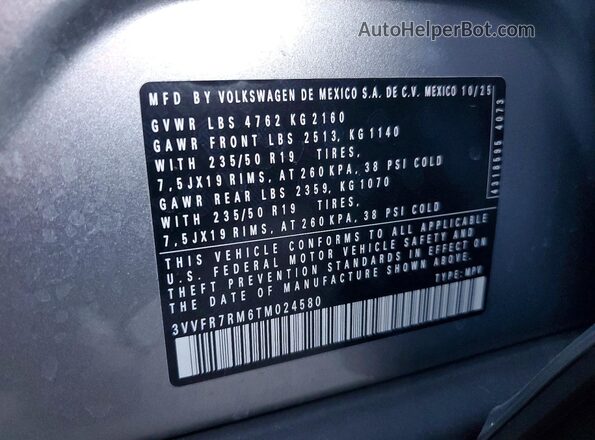 3VVFR7RM6TM024580 2026 VOLKSWAGEN TIGUAN Серебряный 
