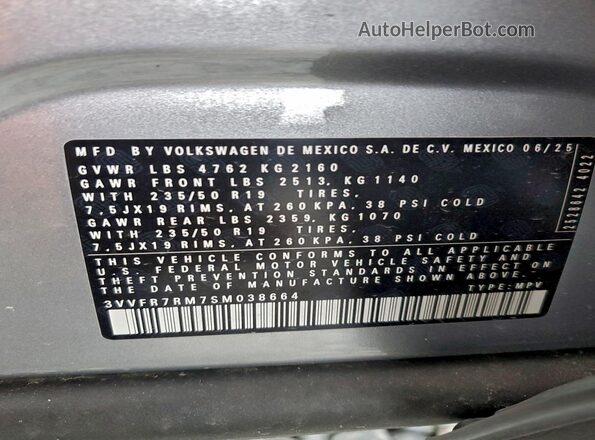 3VVFR7RM7SM038664 2025 VOLKSWAGEN TIGUAN Silver 